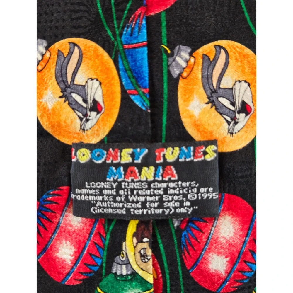 Vintage Looney Tunes Necktie Mens Black 1995 Christmas Ornaments Silk Holiday